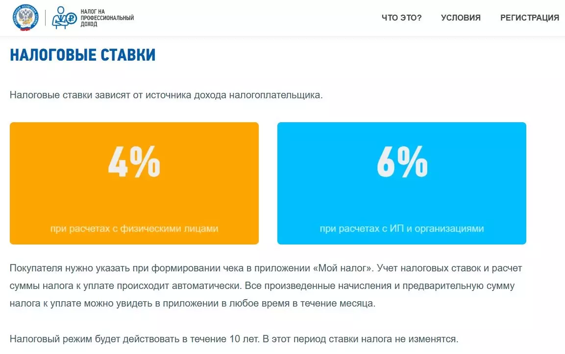 Для плательщиков НПД установлены фиксированные налоговые ставки, которые не будут изменяться в течение 10 лет. Фото: nalog.ru